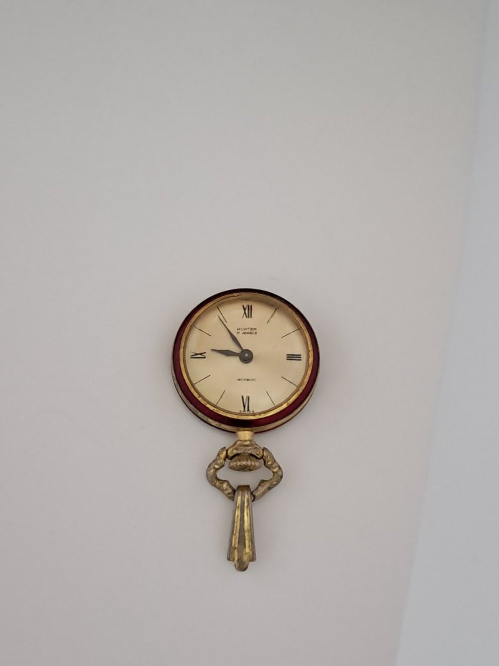 Vtg Hunter 17 Jewels Incabloc Red Floral Enamel Pendant Mechanical Watch Runs - Picture 5 of 7